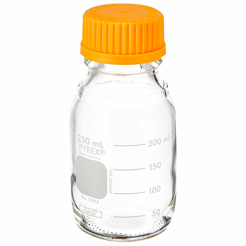 5800. FRASCO VIDRIO CLARO 250ML P/MEDIO DE CULTIVO GRADUADO PAQUETE C/2 PIEZAS PYREX