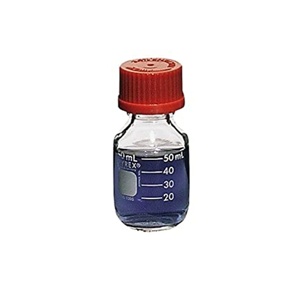 51560. FRASCO VIDRIO CLARO 50ML P/MEDIO DE CULTIVO GRADUADO C/TAPON DE ROSCA PAQUETE C/2 PIEZAS - PYREX