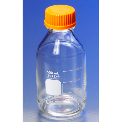 6089. FRASCO VIDRIO CLARO 5LT P/MEDIO DE CULTIVO GRADUADO C/TAPON DE ROSCA NARANJA - PYREX