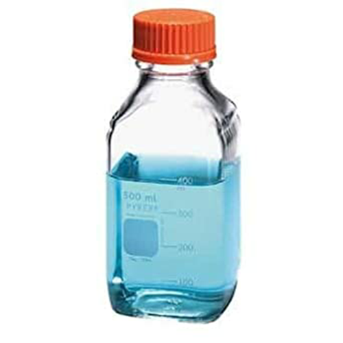 5805. FRASCO VIDRIO CLARO 500ML P/MEDIO DE CULTIVO GRADUADO CUADRADA - PYREX