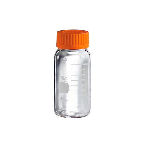 11518.FRASCO VIDRIO CLARO 1LT P/MEDIO DE CULTIVO REDONDA BOCA ANCHA C/TAPON DE ROSCA NARANJA - PYREX