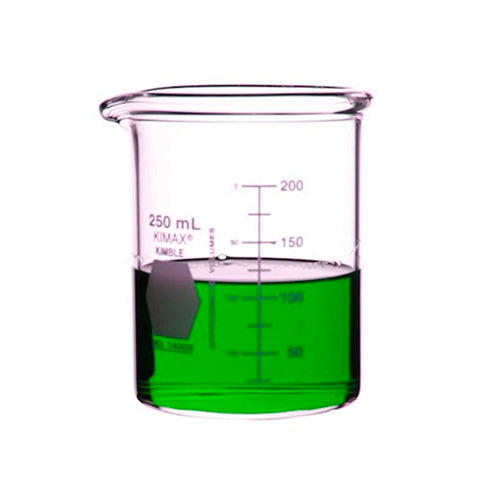 10845. VASO DE PRECIPITADO DE VIDRIO 250ML FORMA BAJA REFORZADO PARED GRUESA C/2 KIMAX