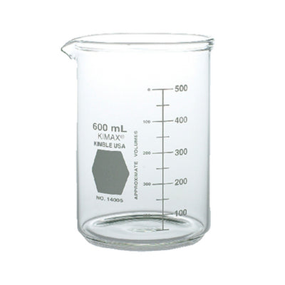 50845. VASO DE PRECIPITADO DE VIDRIO 600ML FORMA BAJA REFORZADO PARED GRUESA - KIMAX