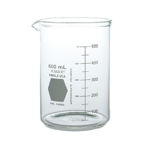 10846. VASO DE PRECIPITADO DE VIDRIO 600ML FORMA BAJA REFORZADO PARED GRUESA - KIMAX