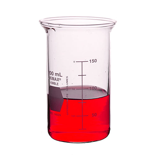 2995. VASO DE PRECIPITADO DE VIDRIO 200ML FORMA ALTA BERZELIUS S/PICO PAQUETE C/2 PIEZAS - KIMAX