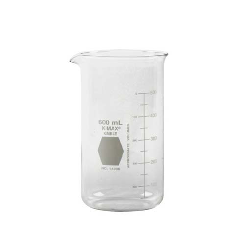14207. VASO DE PRECIPITADO DE VIDRIO 600ML FORMA ALTA BERZELIUS C/PICO KIMAX