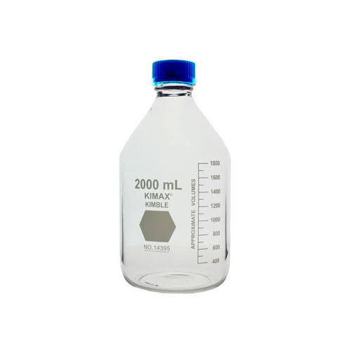 10850. FRASCO VIDRIO CLARO 2LT GL45 C/TAPA AZUL Y ANILLO DE POLIPROPILENO - KIMAX