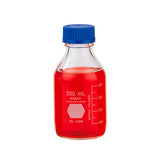 10849. FRASCO VIDRIO CLARO 500ML GL45 C/TAPA AZUL Y ANILLO DE POLIPROPILENO KIMAX