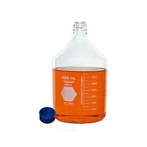 11554.FRASCO VIDRIO CLARO 5LT GL45 C/TAPA AZUL Y ANILLO DE POLIPROPILENO  - KIMAX