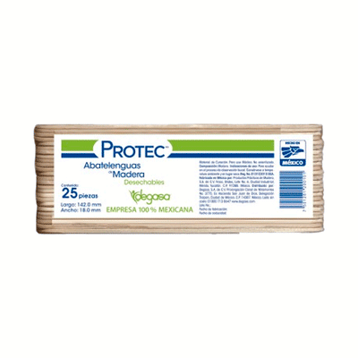 51549. ABATELENGUAS DE MADERA 15CM PAQUETE C/20 BOLSAS C/25 PIEZAS - PROTEC