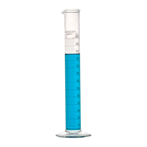 18070. PROBETA (MEDIDA CILINDRICA) DE VIDRIO 250ML ESCOLAR ESCALA METRICA BLANCA, BASE HEXAGONAL - KIMAX