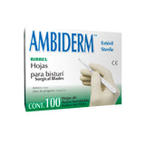 11939. HOJA P/BISTURI ACERO INOXIDABLE #22 C/100 AMBIDERM