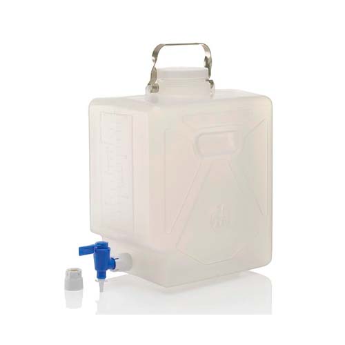 13723. GARRAFON (BIDON) DE POLIPROPILENO 20LT BLANCO RECTANGULAR C/LLAVE, ASA Y TAPON DE ROSCA - NALGENE