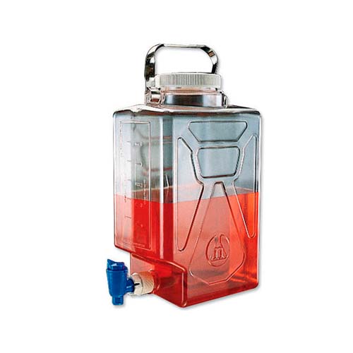 13718. GARRAFON (BIDON) DE POLICARBONATO TRANSPARENTE 9LT RECTANGULAR C/LLAVE, ASA Y TAPON DE ROSCA - NALGENE