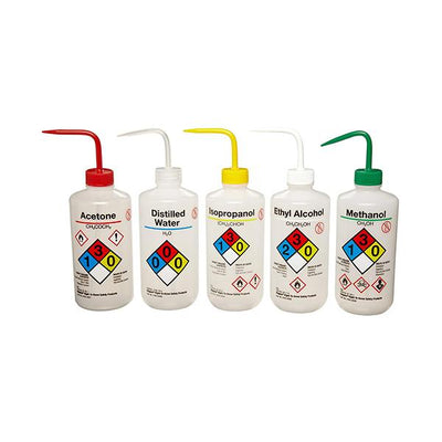 1466. PIZETA (FRASCO LAVADOR) 500ML SURTIDO, BOCA ANGOSTA SALIDA SUPERIOR C/TAPA COLORES SURTIDOS, LDPE PAQUETE C/5 PIEZAS NALGENE