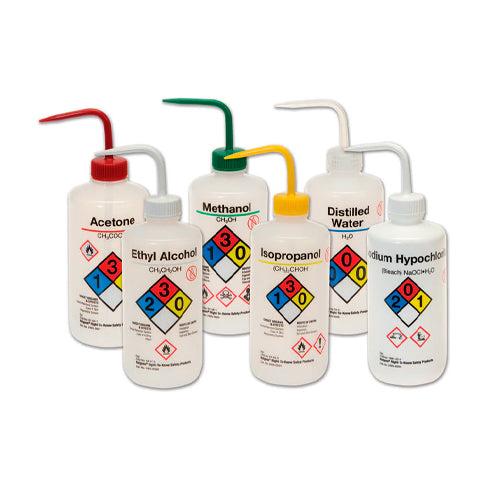 11761. PIZETA (FRASCO LAVADOR) 500ML METANOL, BOCA ANGOSTA SALIDA SUPERIOR C/TAPA VERDE, LDPE - NALGENE