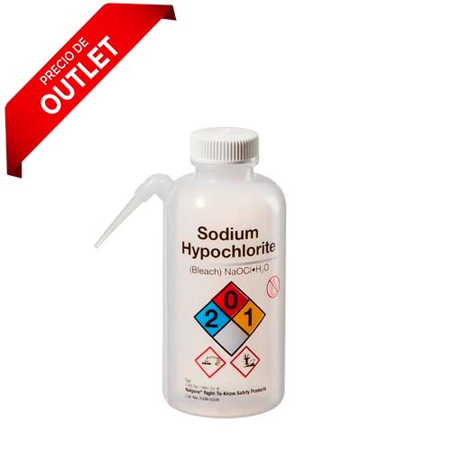 12265. PIZETA (FRASCO LAVADOR) 1LT HIPOCLORITO DE SODIO, BOCA ANGOSTA SALIDA LATERAL C/TAPA BLANCA, ETIQUETA GHS, LDPE PAQUETE C/2 PIEZAS - NALGENE