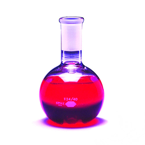 50733. MATRAZ DE EBULLICION DE VIDRIO 250ML FONDO PLANO UNION ESMERILADA 24/40 - KIMAX