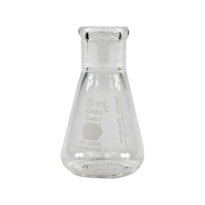 19732. MATRAZ ERLENMEYER DE VIDRIO 25ML BOCA ANGOSTA PAQUETE C/2 PIEZAS - KIMAX