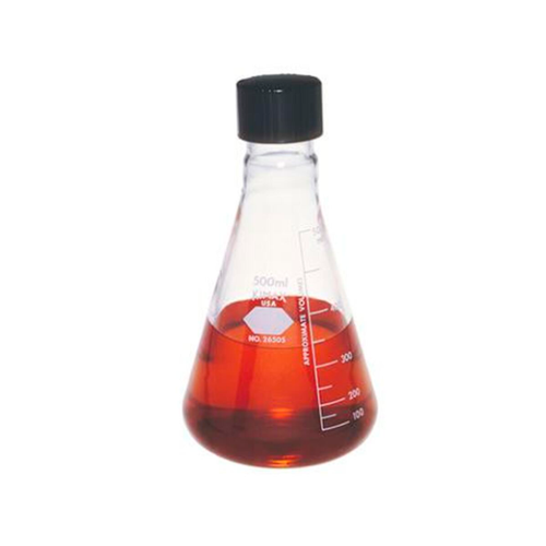 19733. MATRAZ ERLENMEYER DE VIDRIO 500ML C/TAPON DE ROSCA FENOLICO REVESTIDO DE GOMA - KIMAX