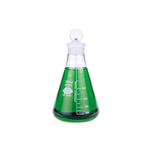 10881. MATRAZ ERLENMEYER DE VIDRIO 500ML C/TAPON ESMERILADO - KIMAX