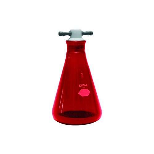 6771. MATRAZ ERLENMEYER DE VIDRIO AMBAR 500ML RAY-SORB C/TAPON PTFE 500ML - KIMAX
