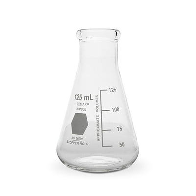 11570.MATRAZ ERLENMEYER DE VIDRIO 125ML BOCA ANCHA GRADUADO KIMAX