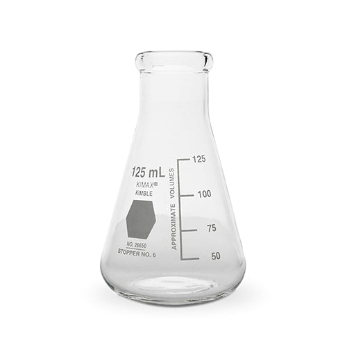 11570.MATRAZ ERLENMEYER DE VIDRIO 125ML BOCA ANCHA GRADUADO C/2 KIMAX