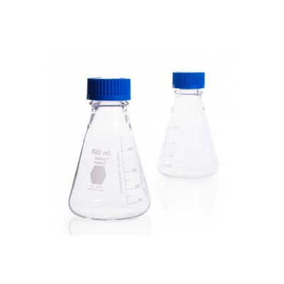 50372. MATRAZ ERLENMEYER DE VIDRIO 250ML BOCA ANCHA C/TAPON DE ROSCA AZUL GL45 - KIMAX