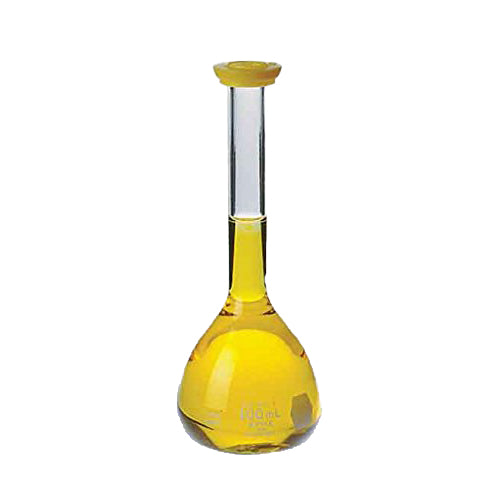 5749. MATRAZ VOLUMETRICO DE VIDRIO 1LT CLASE B C/TAPA TIPO SNAP COLOR AMARILLO - KIMAX