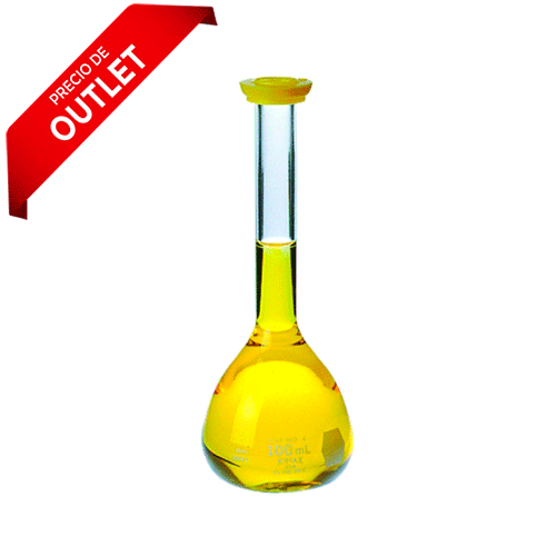 24155. MATRAZ VOLUMETRICO DE VIDRIO 250ML CLASE B C/TAPA TIPO SNAP COLOR AMARILLO KIMAX