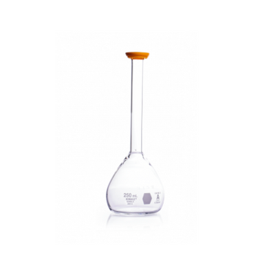 19736. MATRAZ VOLUMETRICO DE VIDRIO 250ML CLASE A CERTIFICADO C/TAPA SNAP-CAP - KIMAX