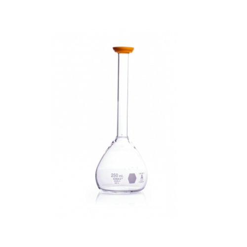 19736. MATRAZ VOLUMETRICO DE VIDRIO 250ML CLASE A CERTIFICADO C/TAPA SNAP-CAP - KIMAX