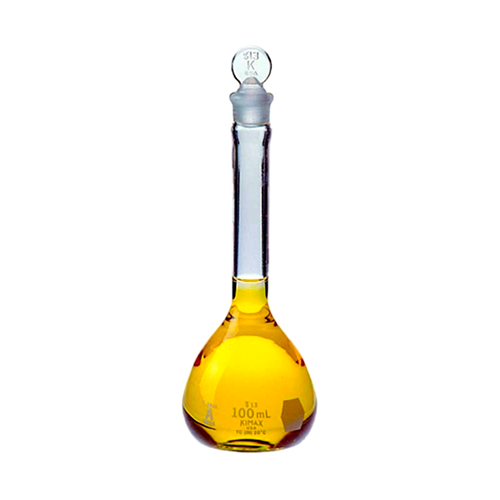 5651. MATRAZ VOLUMETRICO DE VIDRIO 100ML CLASE A C/TAPON DE VIDRIO - KIMAX