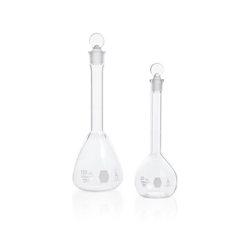 5655. MATRAZ VOLUMETRICO DE VIDRIO 5ML CLASE A C/TAPON DE VIDRIO - KIMAX