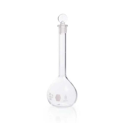 22595. MATRAZ VOLUMETRICO DE VIDRIO 50ML CLASE B C/TAPON DE VIDRIO PENNYHEAD KIMAX