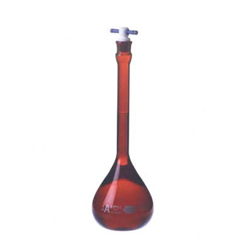 5749. MATRAZ VOLUMETRICO DE VIDRIO 10ML CLASE A RAY-SORB AMBAR C/TAPON PE, CERTIFICADO POR LOTE  - KIMAX