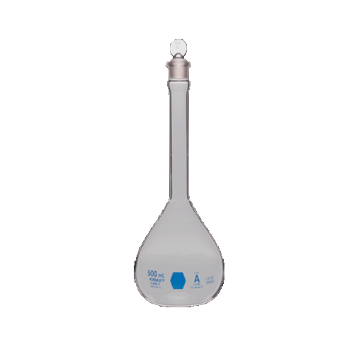 24679. MATRAZ VOLUMETRICO DE VIDRIO 250ML CLASE A C/TAPON DE POLIETILENO, CERTIFICADO LOTE KIMAX