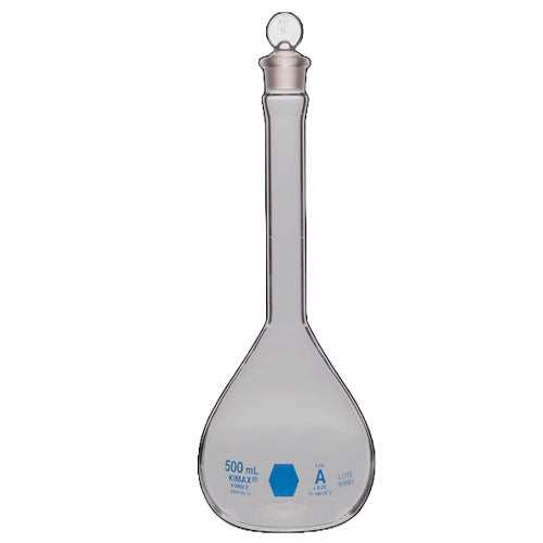 26930. MATRAZ VOLUMETRICO DE VIDRIO 25ML CLASE A C/TAPON DE POLIETILENO, CERTIFICADO/LOTE KIMAX