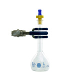 11580.MATRAZ VOLUMETRICO DE VIDRIO 50ML CLASE A CERTIFICADO LOTE, DECORADO AZUL, C/TAPON DE POLIETILENO - KIMAX