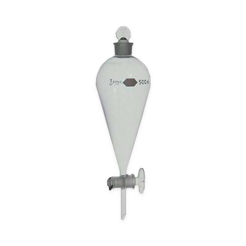 12719.EMBUDO DE SEPARACION DE VIDRIO 500ML FORMA PERA C/LLAVE DE VIDRIO - KIMAX