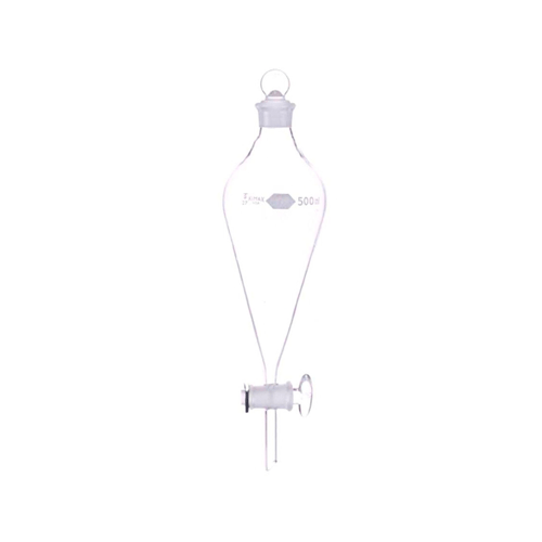 24680. EMBUDO DE SEPARACION DE VIDRIO 60ML FORMA PERA SQUIBB C/LLAVE DE PASO Y TAPON DE VIDRIO KIMAX