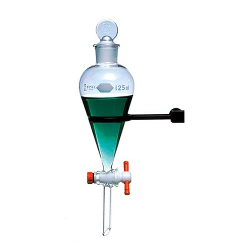12718.EMBUDO DE SEPARACION DE VIDRIO 125ML FORMA PERA C/LLAVE DE TEFLON - KIMAX