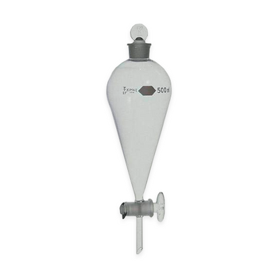 19728. EMBUDO DE SEPARACION DE VIDRIO 500ML FORMA PERA C/LLAVE DE TEFLON - KIMAX