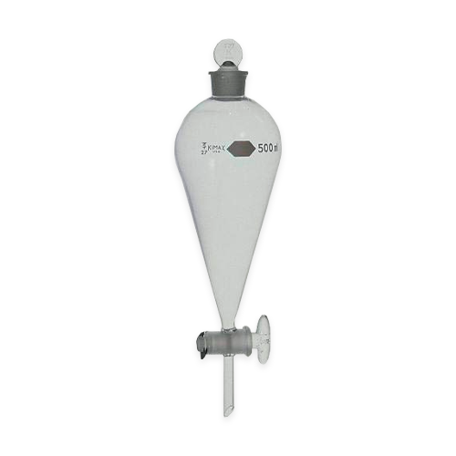19728. EMBUDO DE SEPARACION DE VIDRIO 500ML FORMA PERA C/LLAVE DE TEFLON - KIMAX