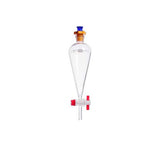 14218. EMBUDO DE SEPARACION SQUIBB DE VIDRIO 250ML FORMA PERA, TAPON PLASTICO (PE) C/LLAVE PTFE - KIMAX