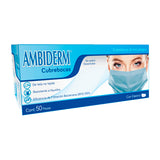 6735. CUBREBOCA DESECHABLE 3 PLIEGOS C/ELASTICO COLOR AZUL (2 PAQUETES C/50 PIEZAS) AMBIDERM