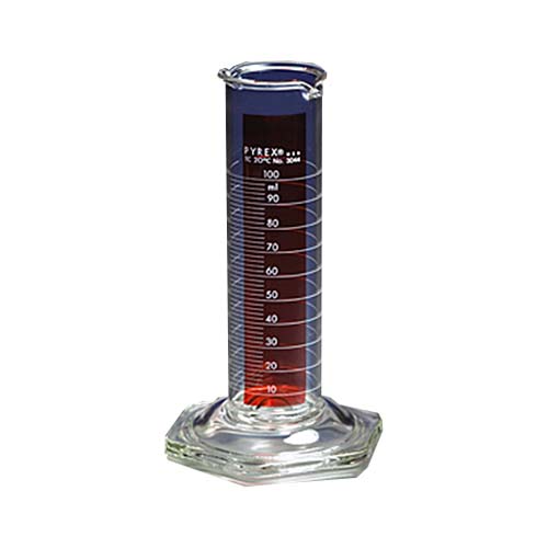 22601. PROBETA (MEDIDA CILINDRICA) DE VIDRIO 100ML GRADUADA, DOBLE VERTIDO LINEA ROJA PYREX
