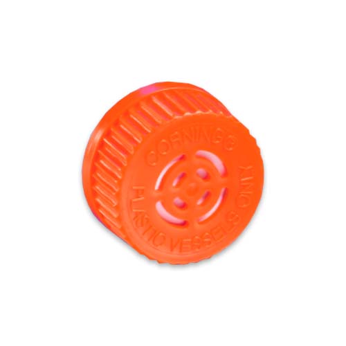 16072. TAPON VENTILADO DE POLIETILENO ALTA DENSIDAD NARANJA GL45, DESECHABLE P/MATRAZ GIRATORIO DE PLASTICO CORNING