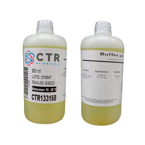 20202. SOLUCION BUFFER PH 7.0 +-0.01 AMARILLO PLASTICO 500ML PAQUETE C/2 PIEZAS - CTR